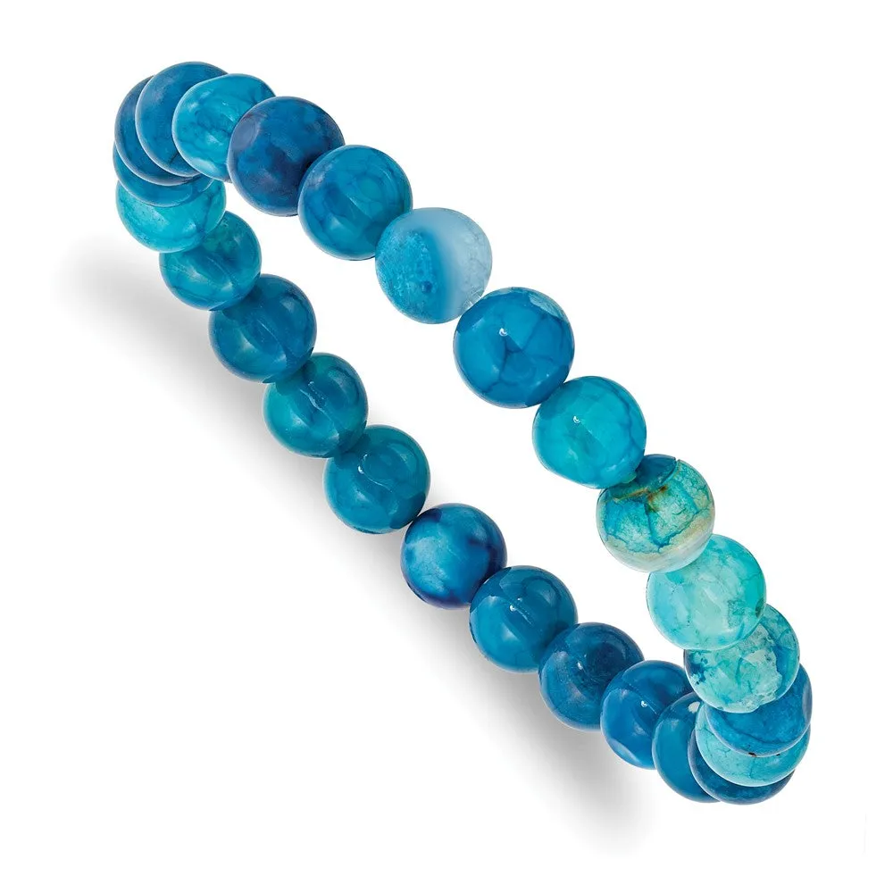 8mm Colorful Agate Beaded Stretch Bracelet, 6.75 Inch