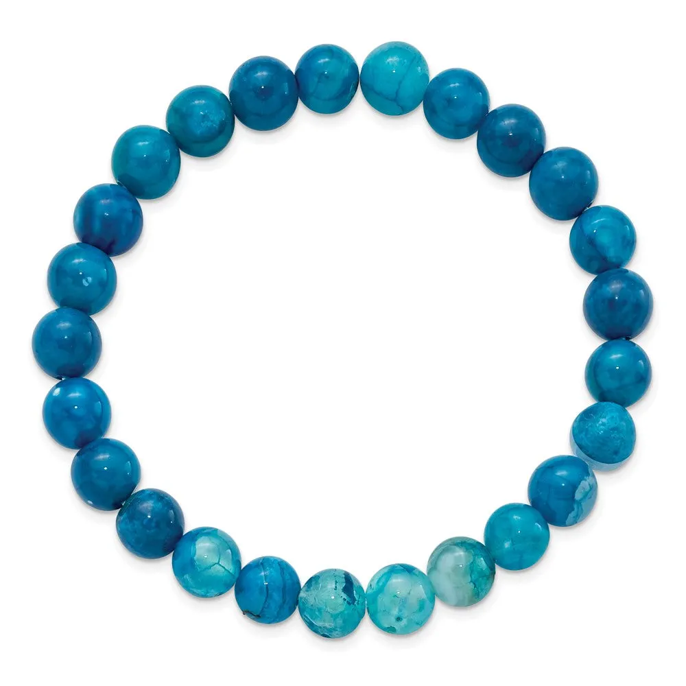 8mm Colorful Agate Beaded Stretch Bracelet, 6.75 Inch