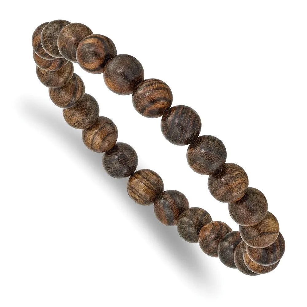 8mm Natural Wood Beaded Stretch Bracelet, 6.75 Inch