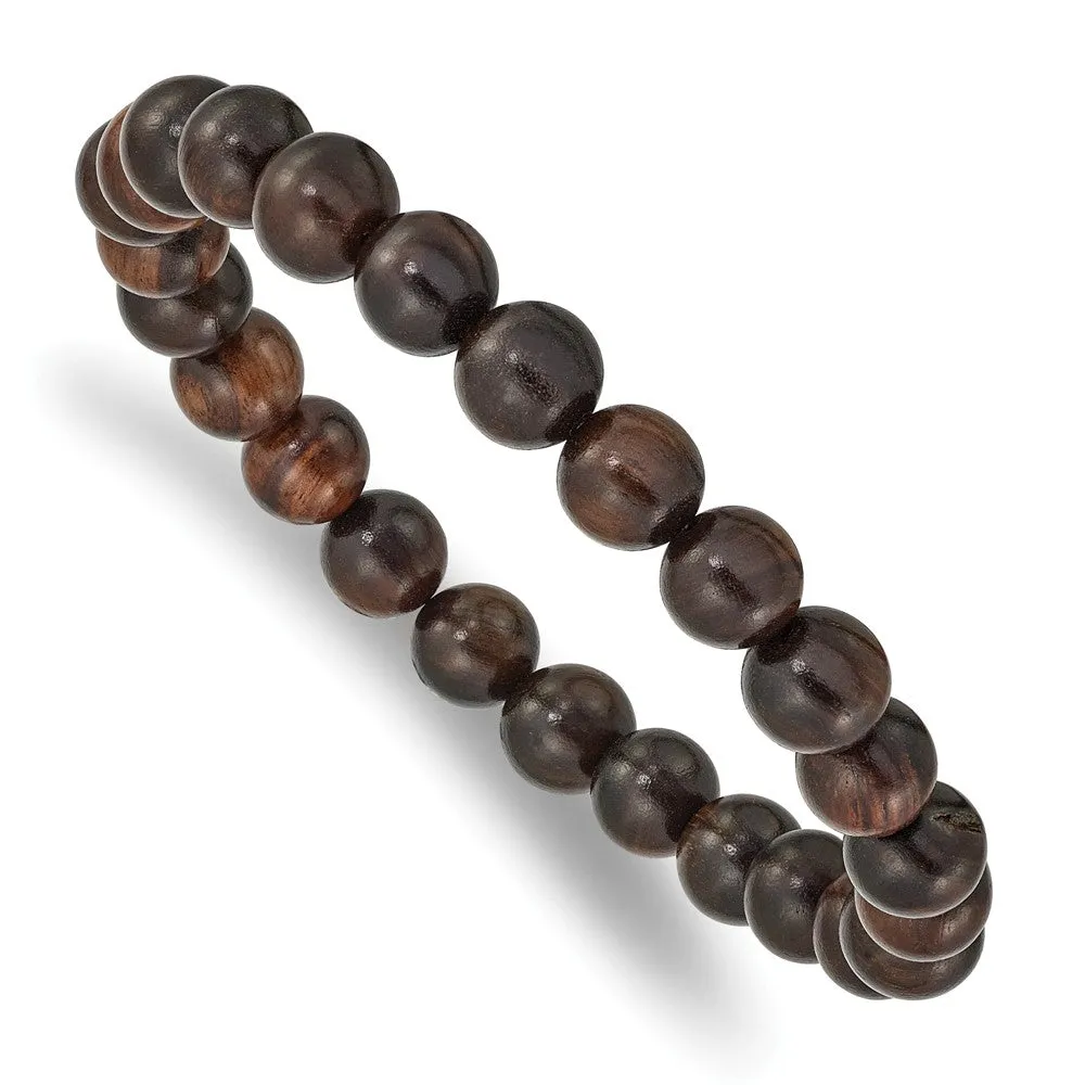 8mm Natural Wood Beaded Stretch Bracelet, 6.75 Inch