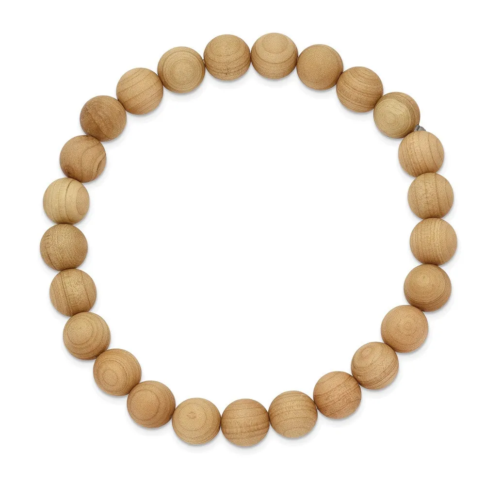 8mm Natural Wood Beaded Stretch Bracelet, 6.75 Inch