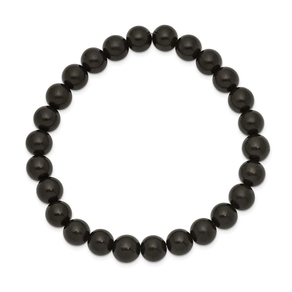 8mm Natural Wood Beaded Stretch Bracelet, 6.75 Inch