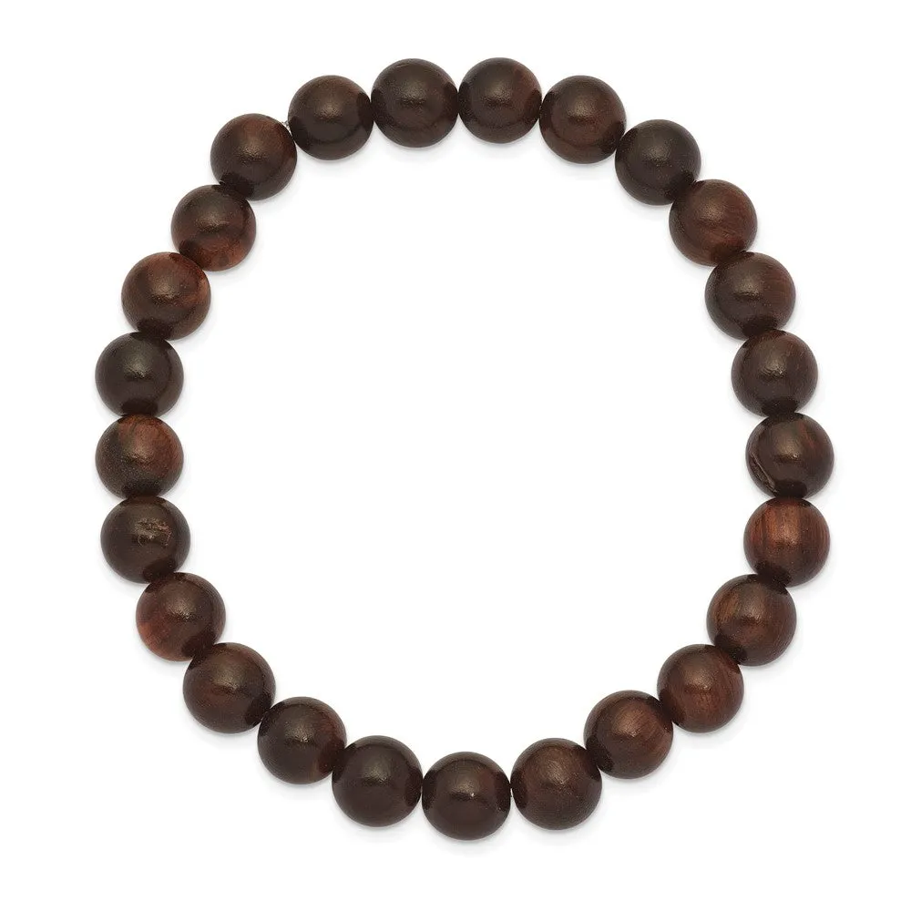 8mm Natural Wood Beaded Stretch Bracelet, 6.75 Inch