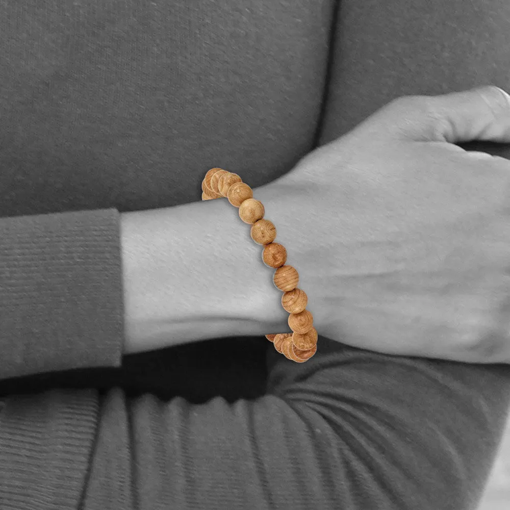 8mm Natural Wood Beaded Stretch Bracelet, 6.75 Inch