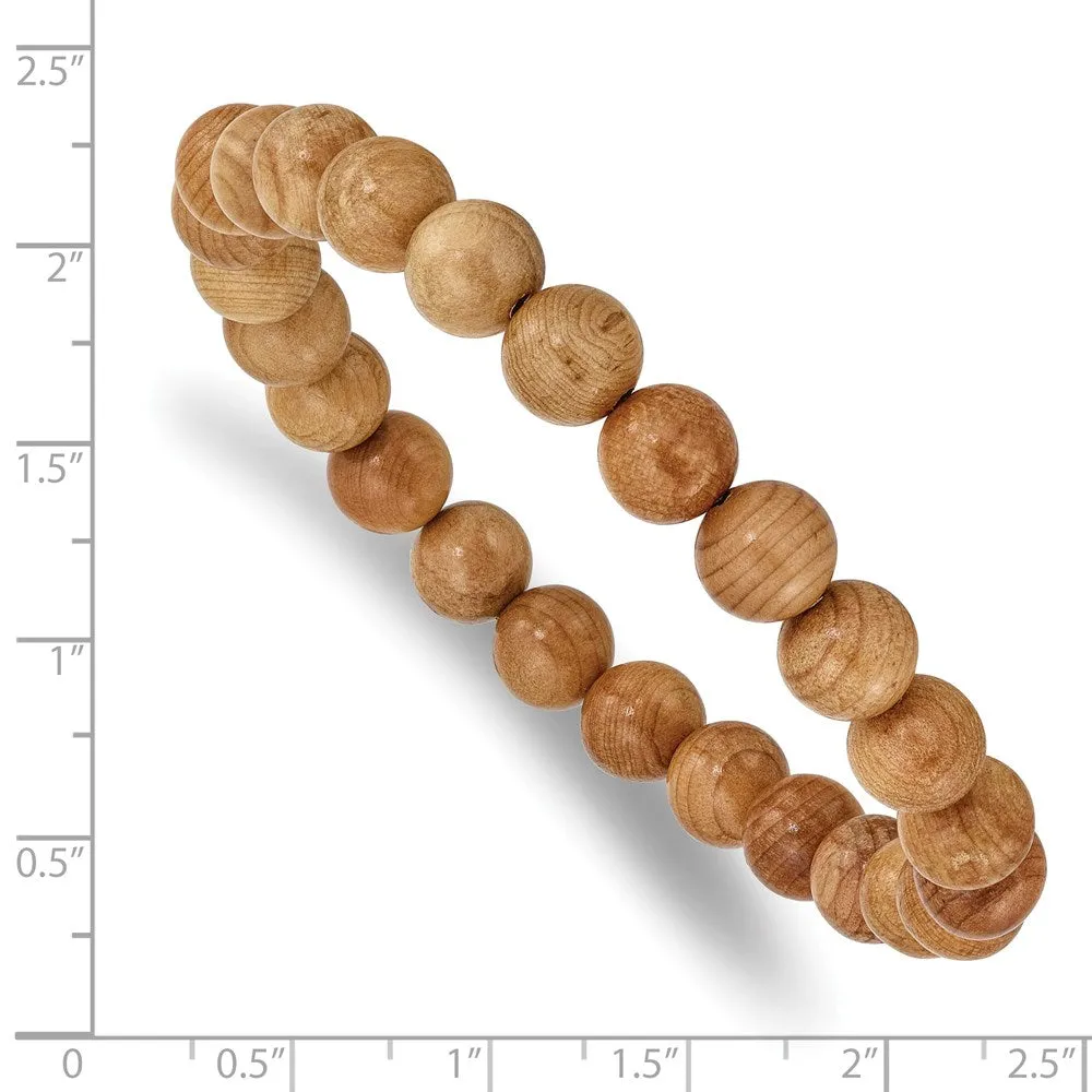 8mm Natural Wood Beaded Stretch Bracelet, 6.75 Inch