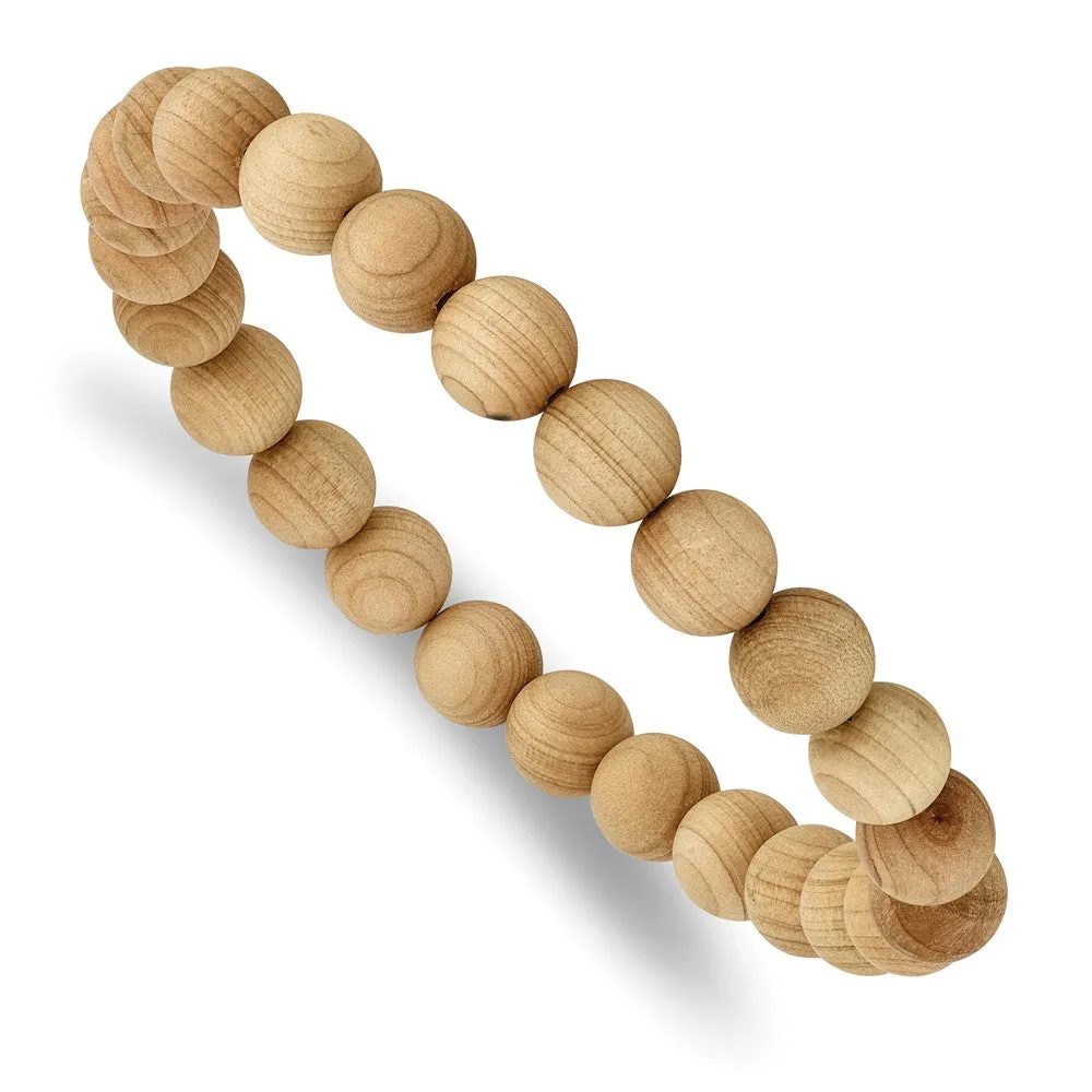 8mm Natural Wood Beaded Stretch Bracelet, 6.75 Inch