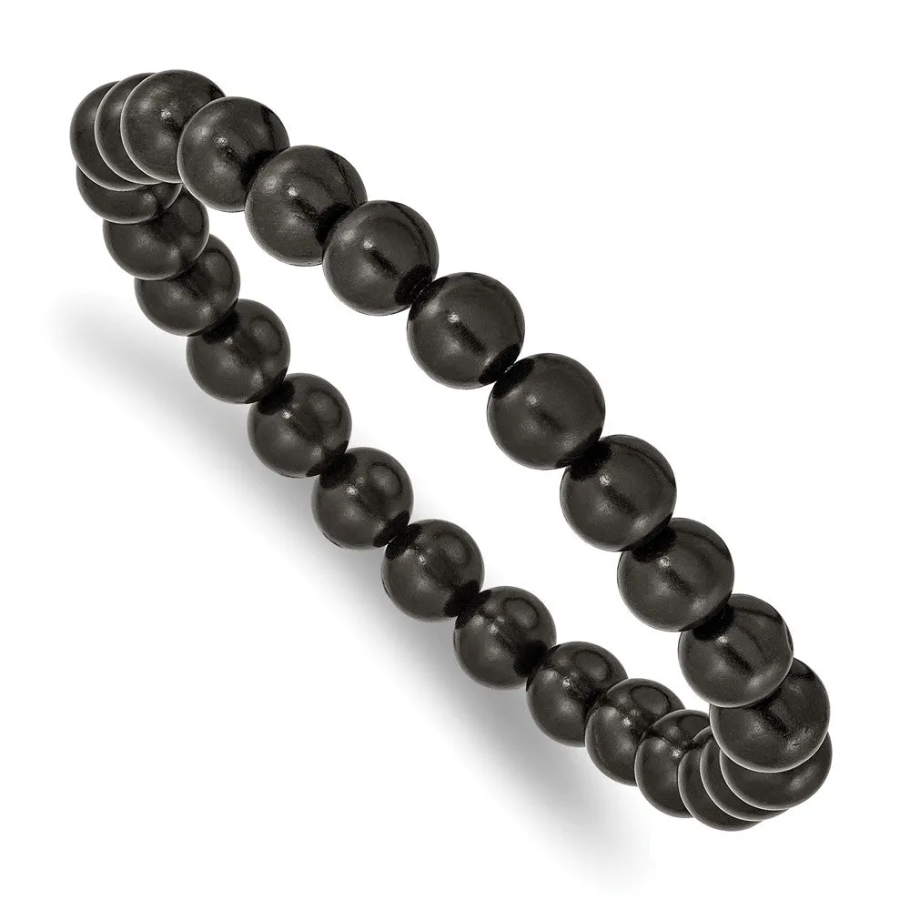 8mm Natural Wood Beaded Stretch Bracelet, 6.75 Inch