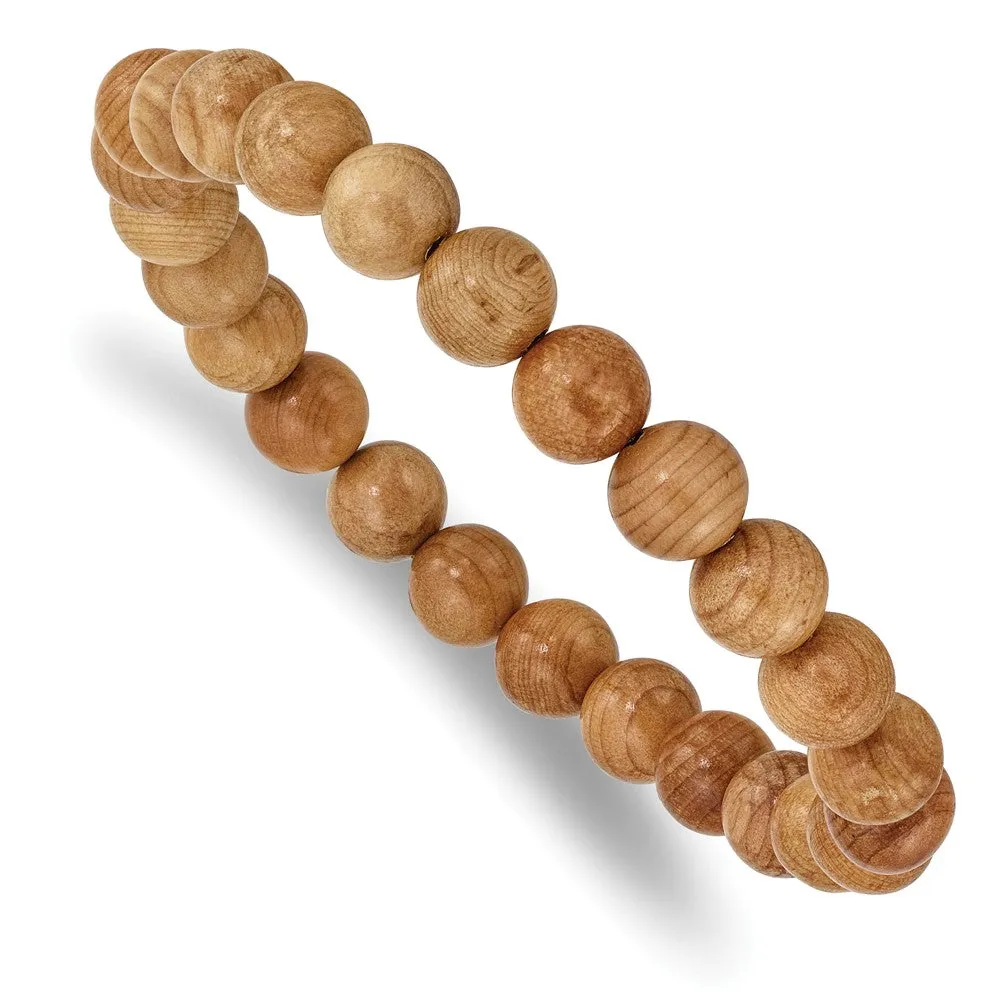 8mm Natural Wood Beaded Stretch Bracelet, 6.75 Inch