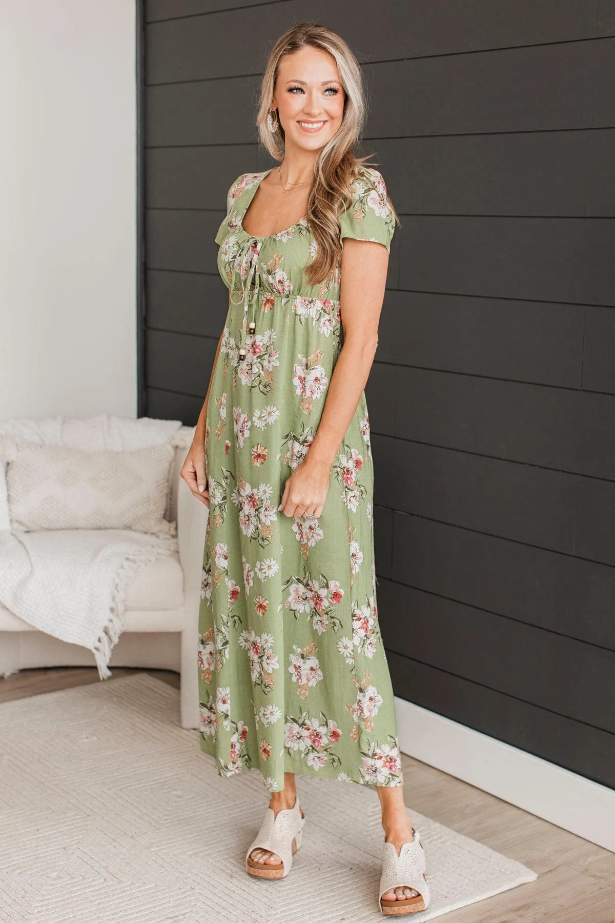 Always A Celebration Floral Midi Dress- Sage