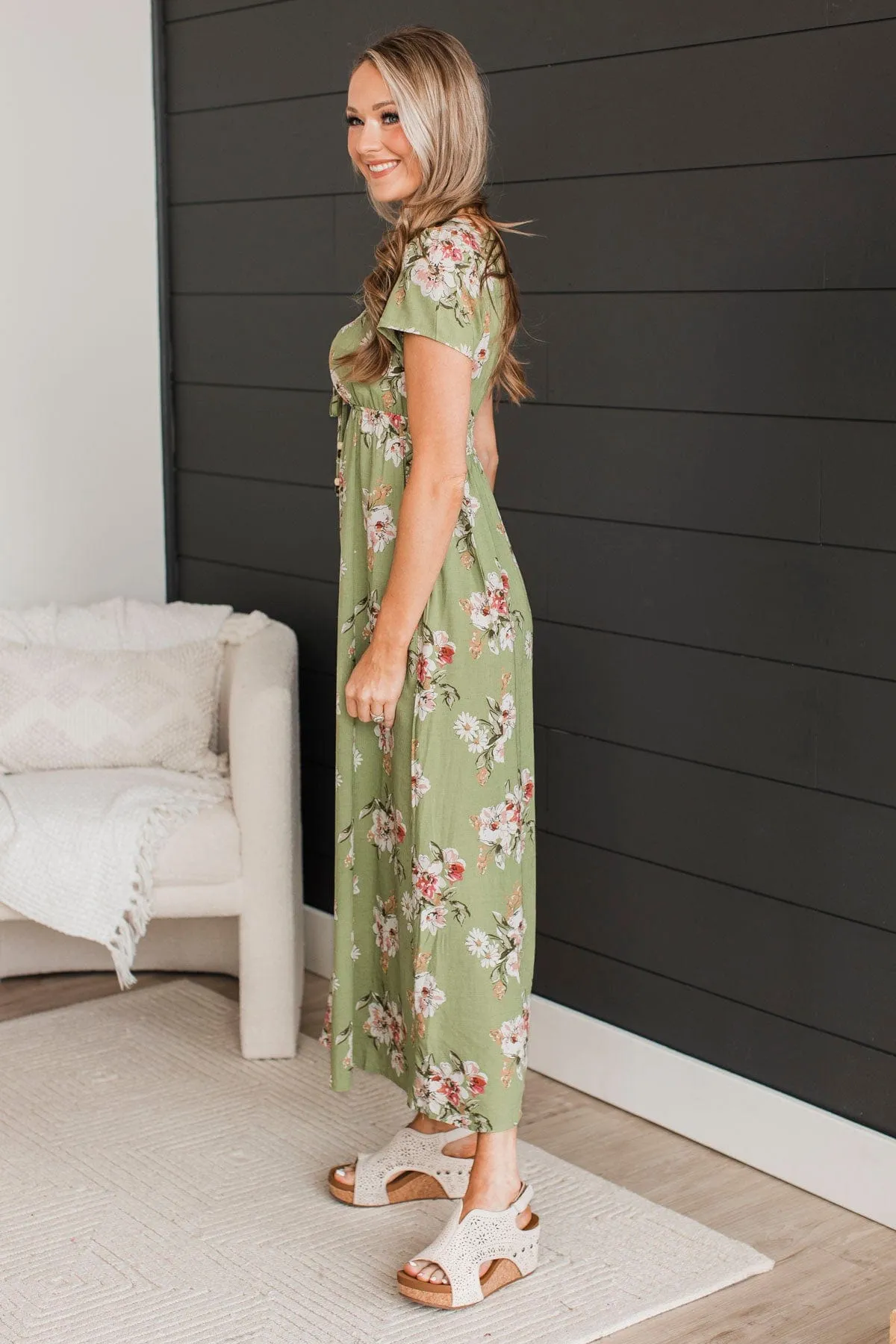 Always A Celebration Floral Midi Dress- Sage