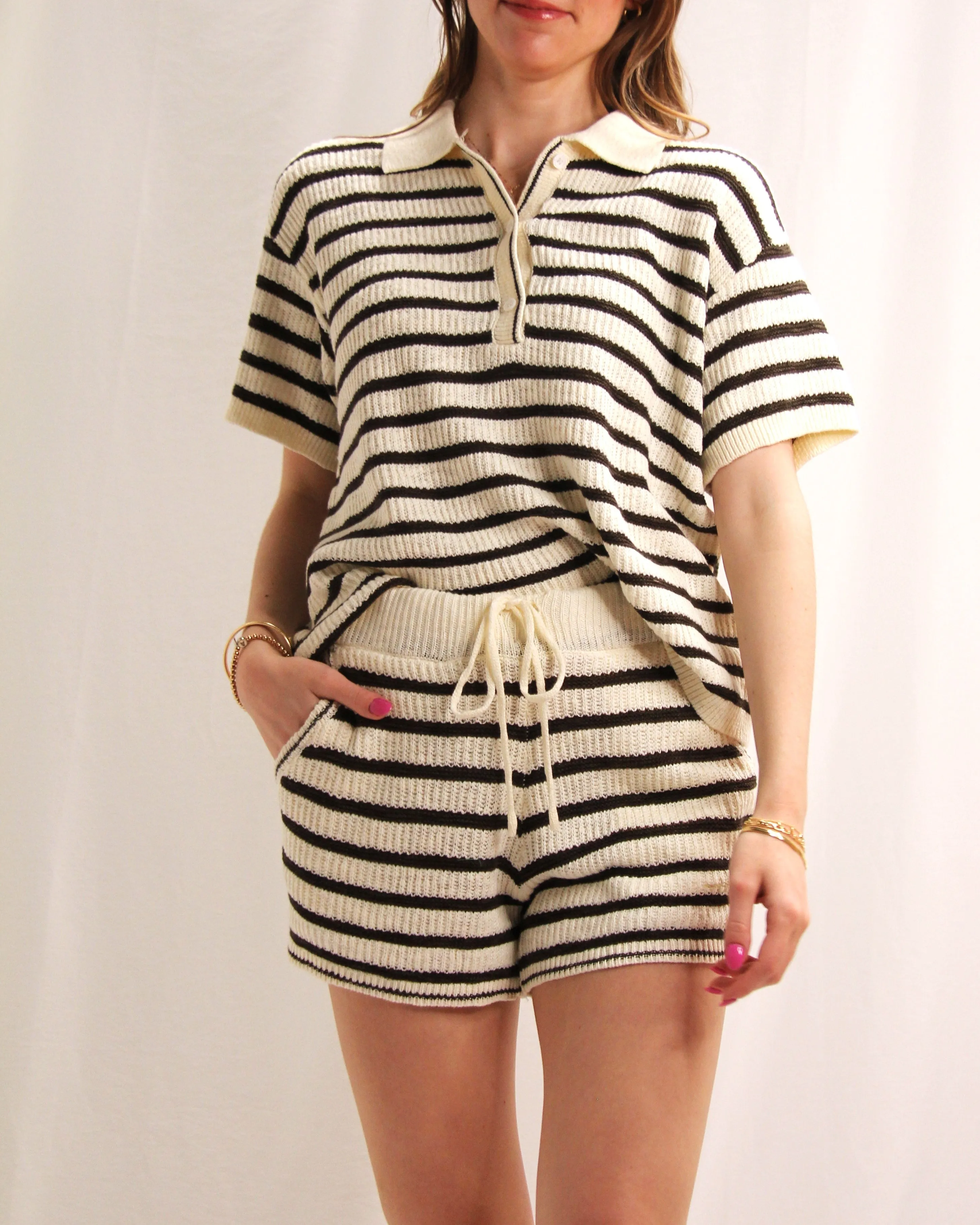 Amanda Top - Cream/Dark Brown Stripe