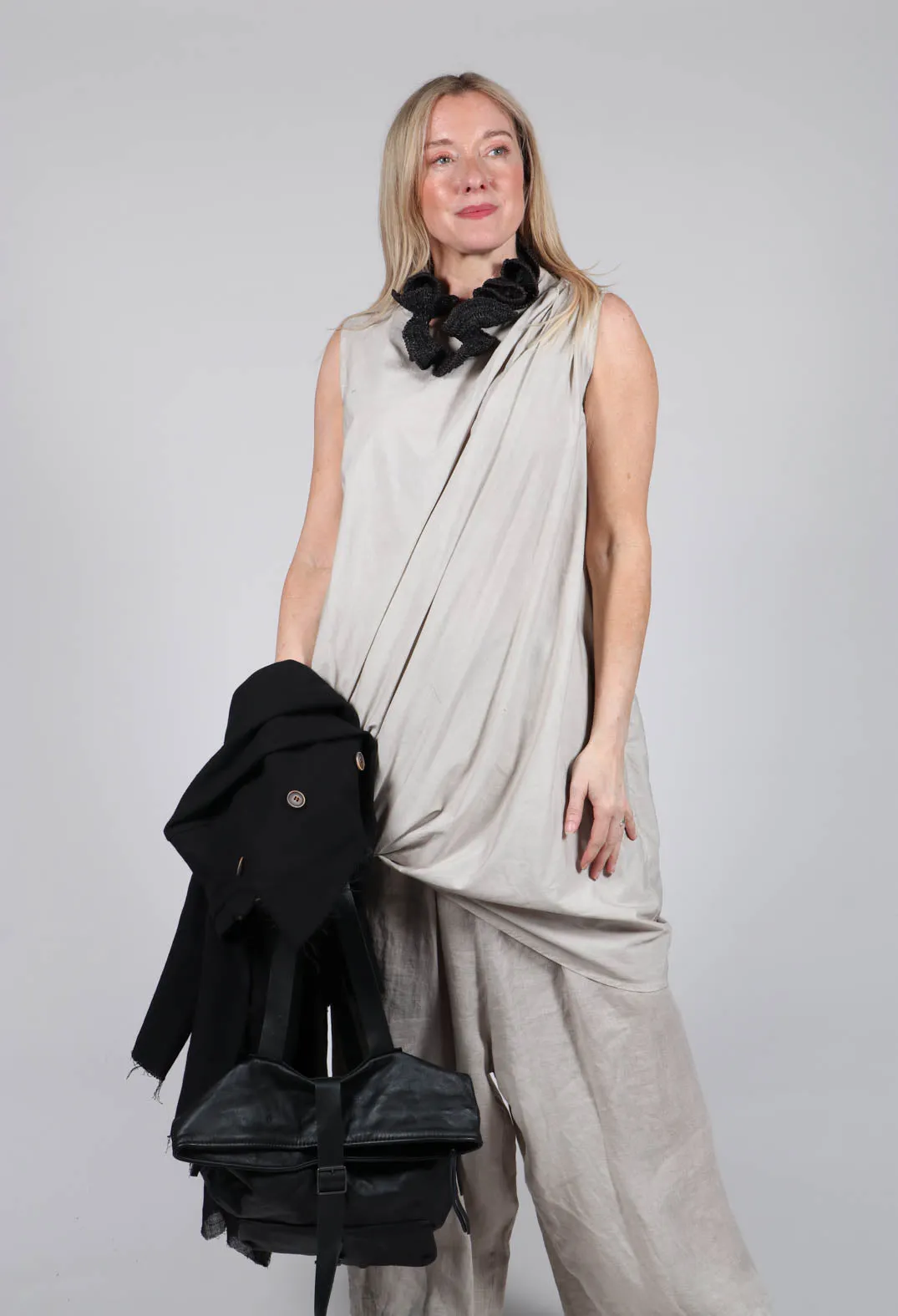 Asymmetrical Dress in Tela Paracadute Tinto Freddo Desert