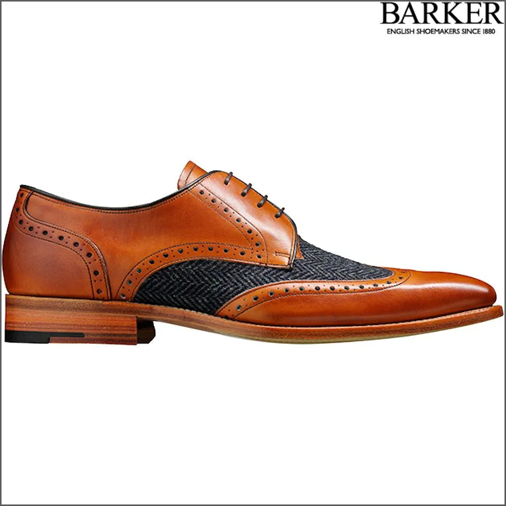 Barker Jackson Cedar Calf/Blue Tweed Wingtip Derby*