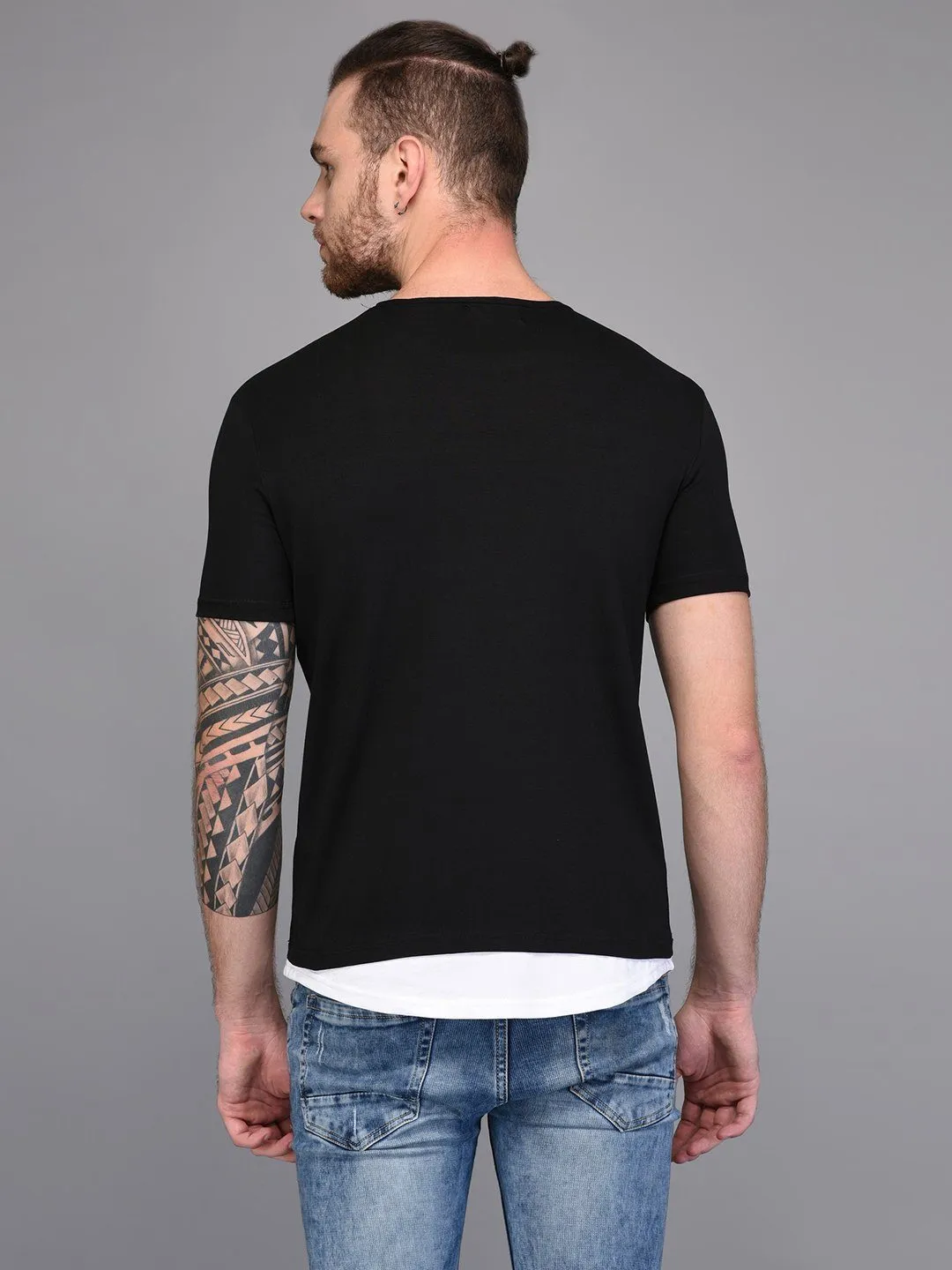 Basic Black T-shirt with Contrast White Lining