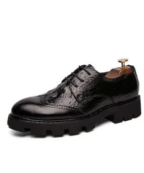 Black brogue croco skin pattern derby dress shoe