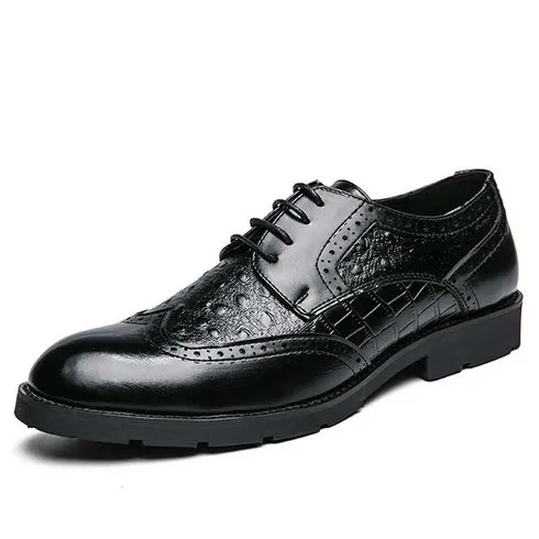 Black croc skin pattern brogue derby dress shoe 2157