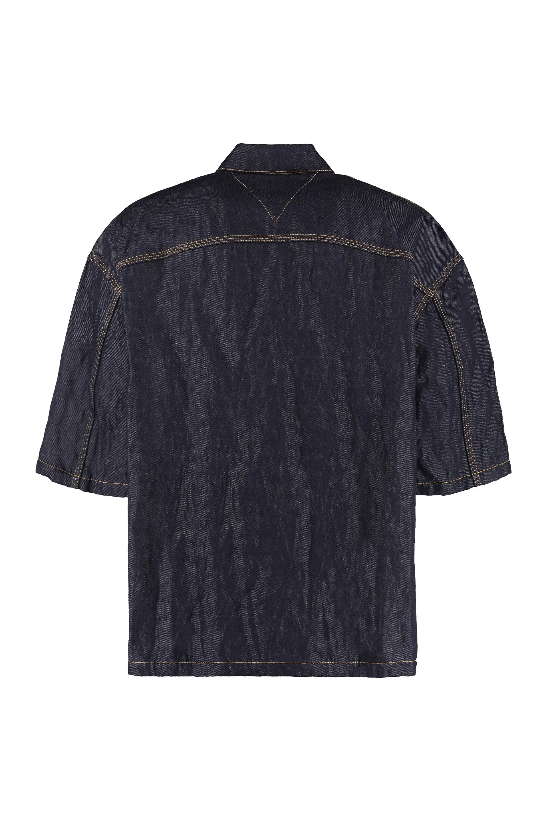 Bottega Veneta Contrast Stitched Short-Sleeved Denim Shirt