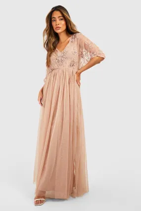 Bridesmaid Hand Embellished Kimono Mesh Maxi