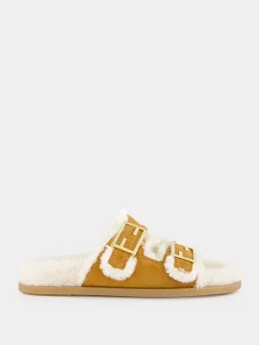 Brown Sheepskin Suede Slides