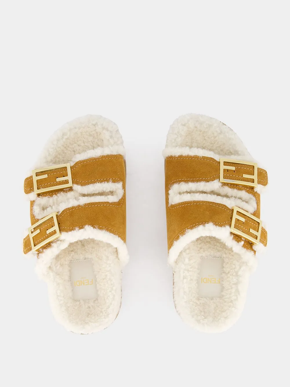 Brown Sheepskin Suede Slides