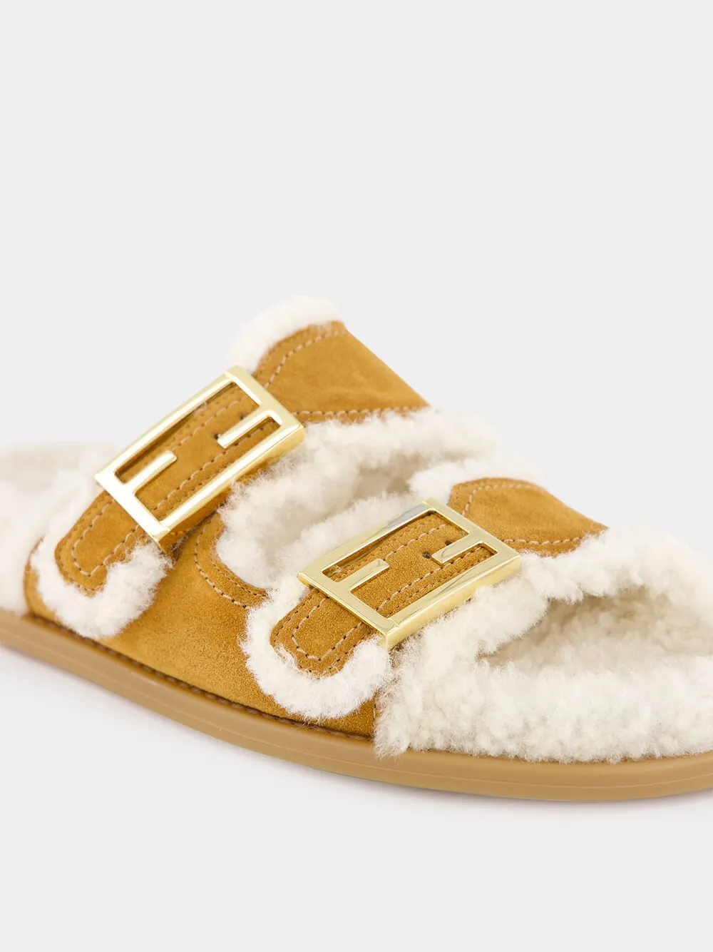 Brown Sheepskin Suede Slides