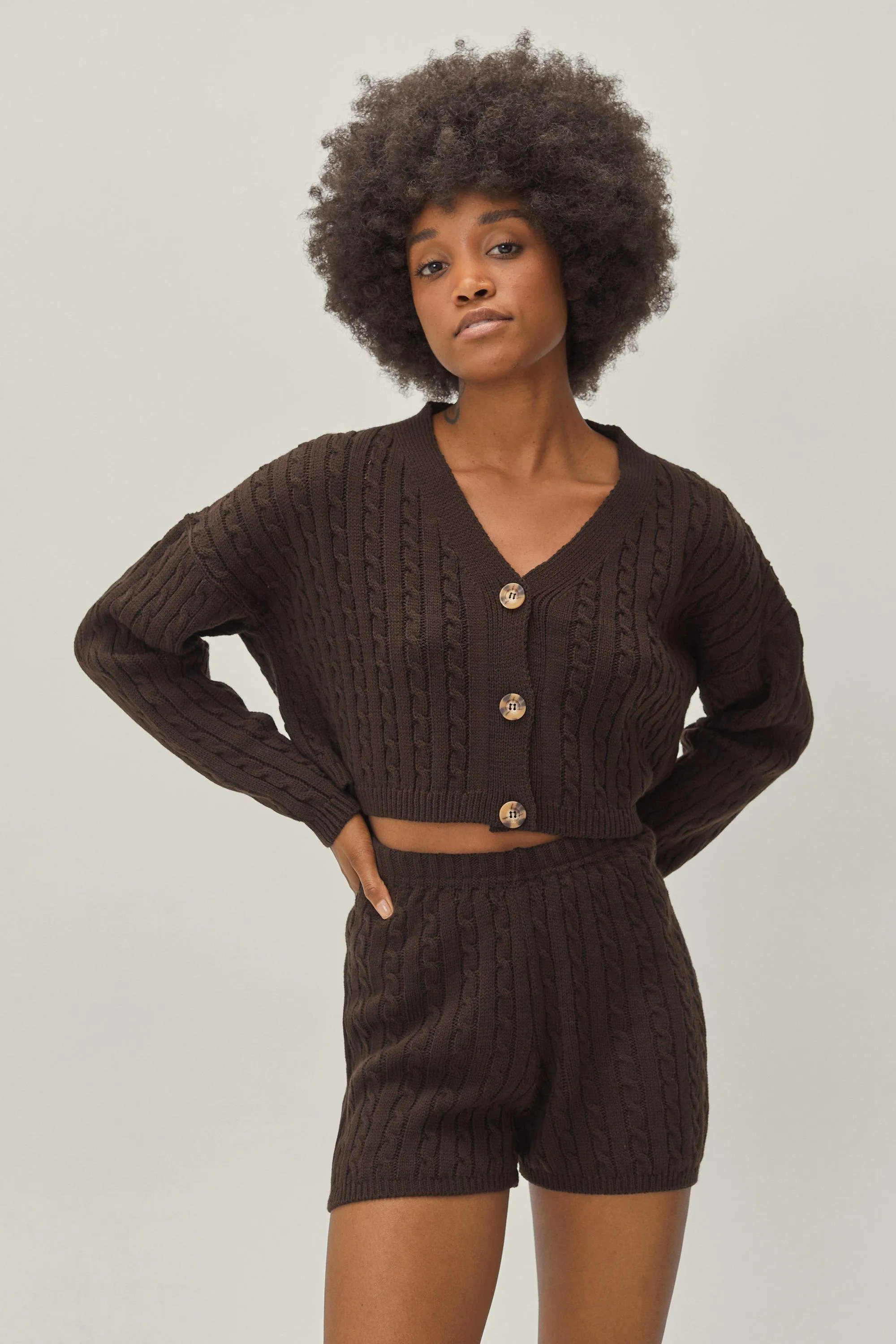 Cable Knit Shorts And Cardigan Lounge Set