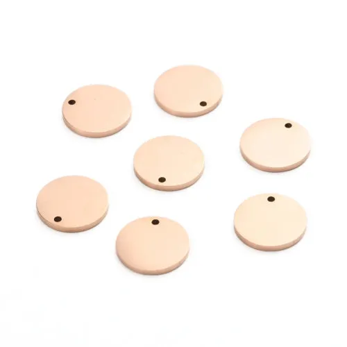 Charms, 304 Stainless Steel, Blank Stamping Tags, Flat, Round, Laser-Cut, Polished, Ion Plated, Rose Gold, 10mm