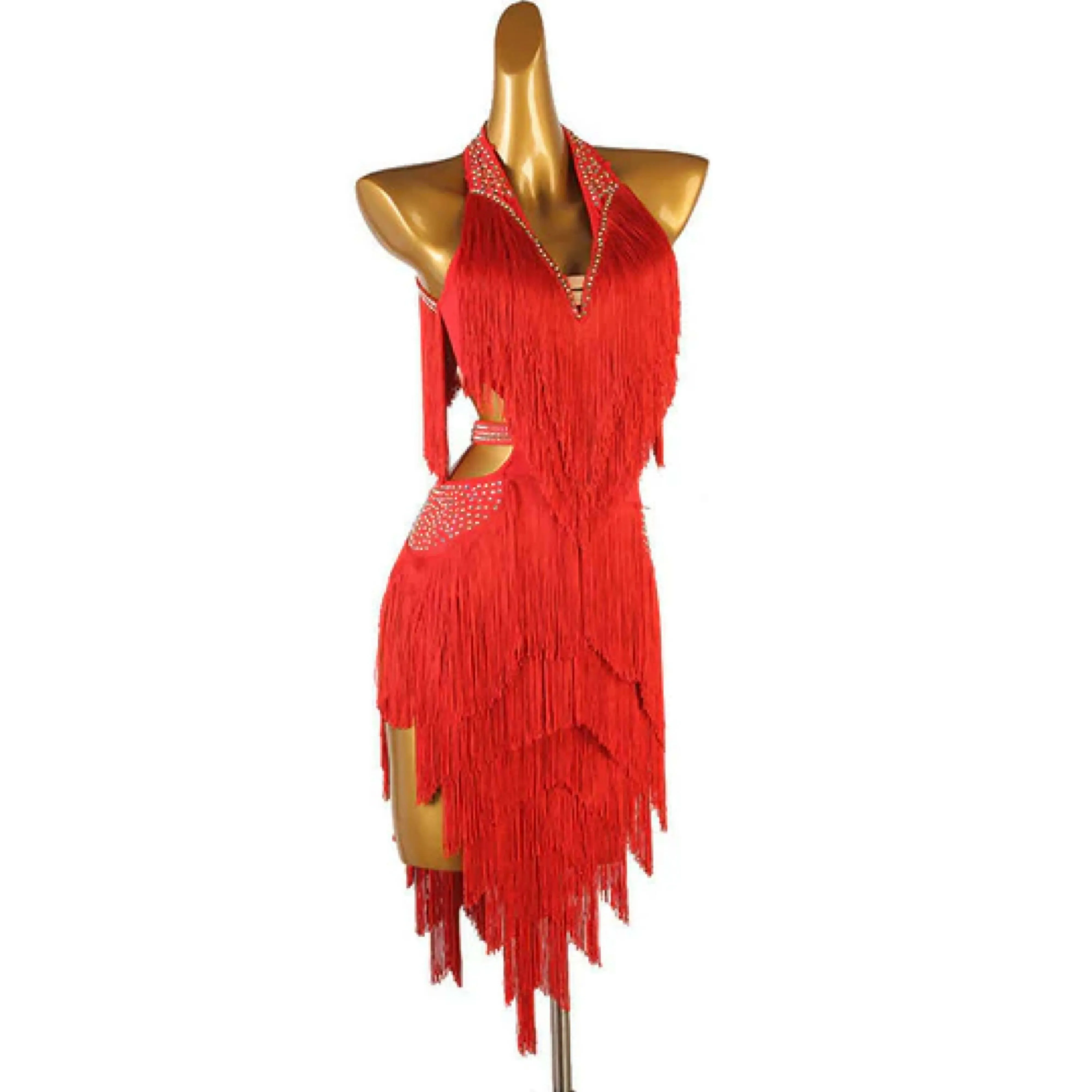 Chromatic Cascade Fringed Latin Dance Dress | Red/Blue/Purple/Green/Yellow | LQ411