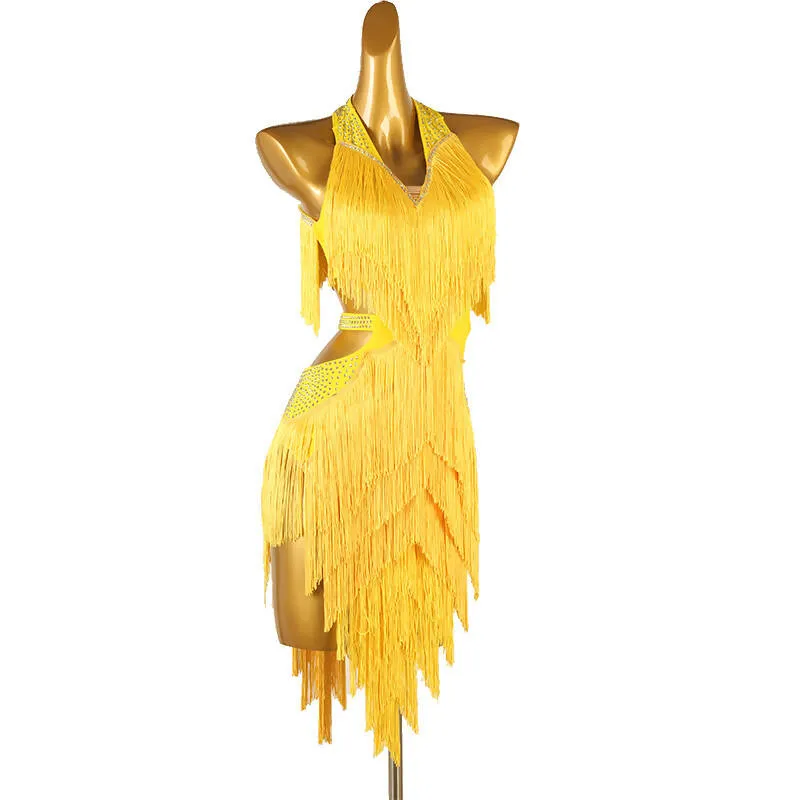 Chromatic Cascade Fringed Latin Dance Dress | Red/Blue/Purple/Green/Yellow | LQ411