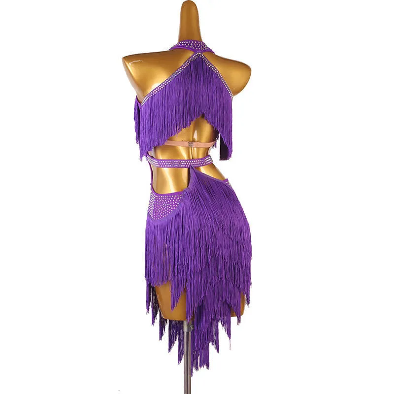 Chromatic Cascade Fringed Latin Dance Dress | Red/Blue/Purple/Green/Yellow | LQ411