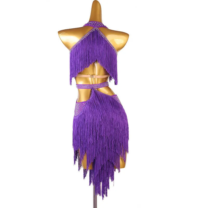 Chromatic Cascade Fringed Latin Dance Dress | Red/Blue/Purple/Green/Yellow | LQ411