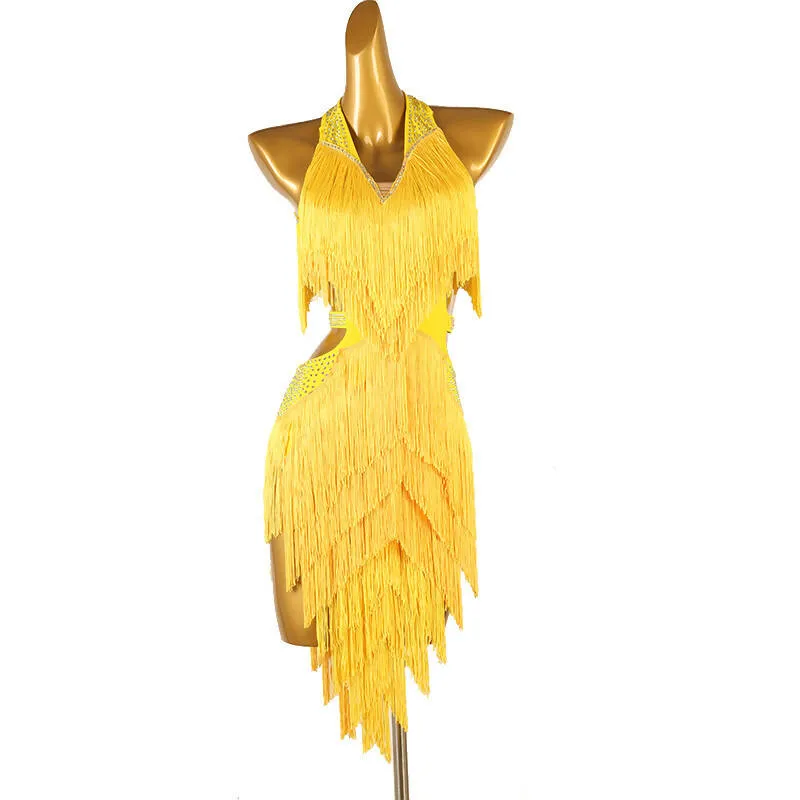 Chromatic Cascade Fringed Latin Dance Dress | Red/Blue/Purple/Green/Yellow | LQ411