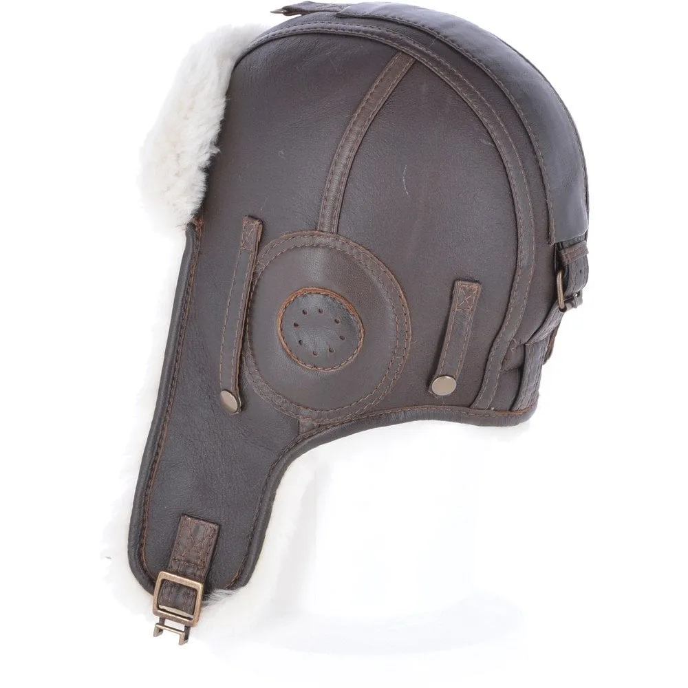 Classic Sheepskin Leather Pilot Hat Brown Cream :  Belmont