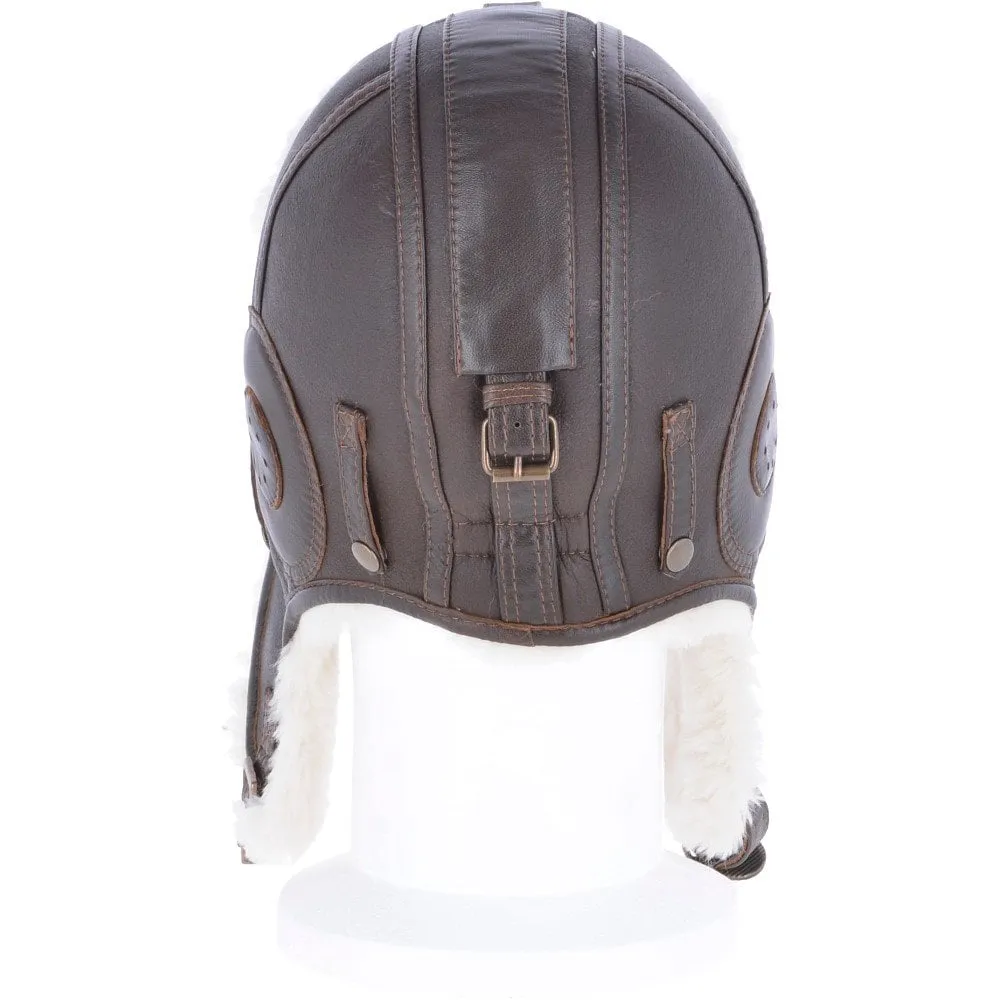 Classic Sheepskin Leather Pilot Hat Brown Cream :  Belmont