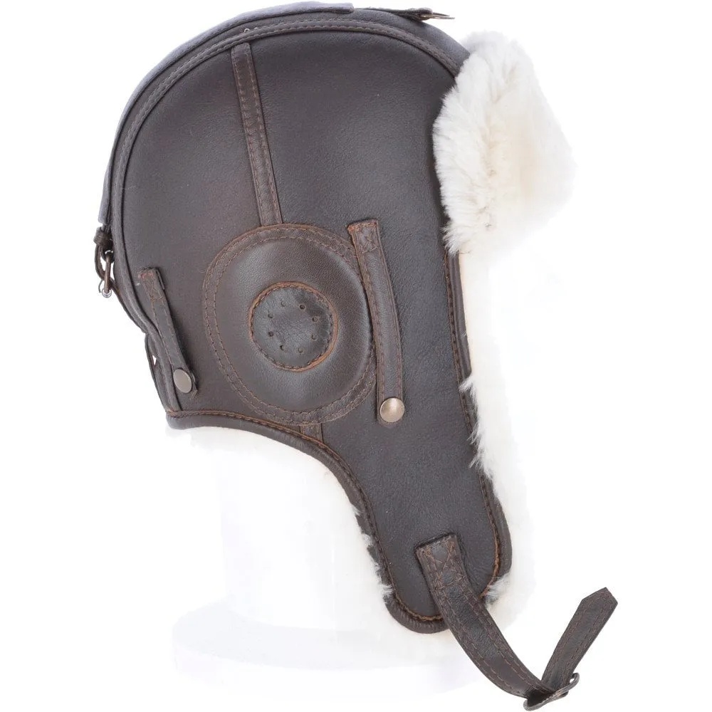 Classic Sheepskin Leather Pilot Hat Brown Cream :  Belmont