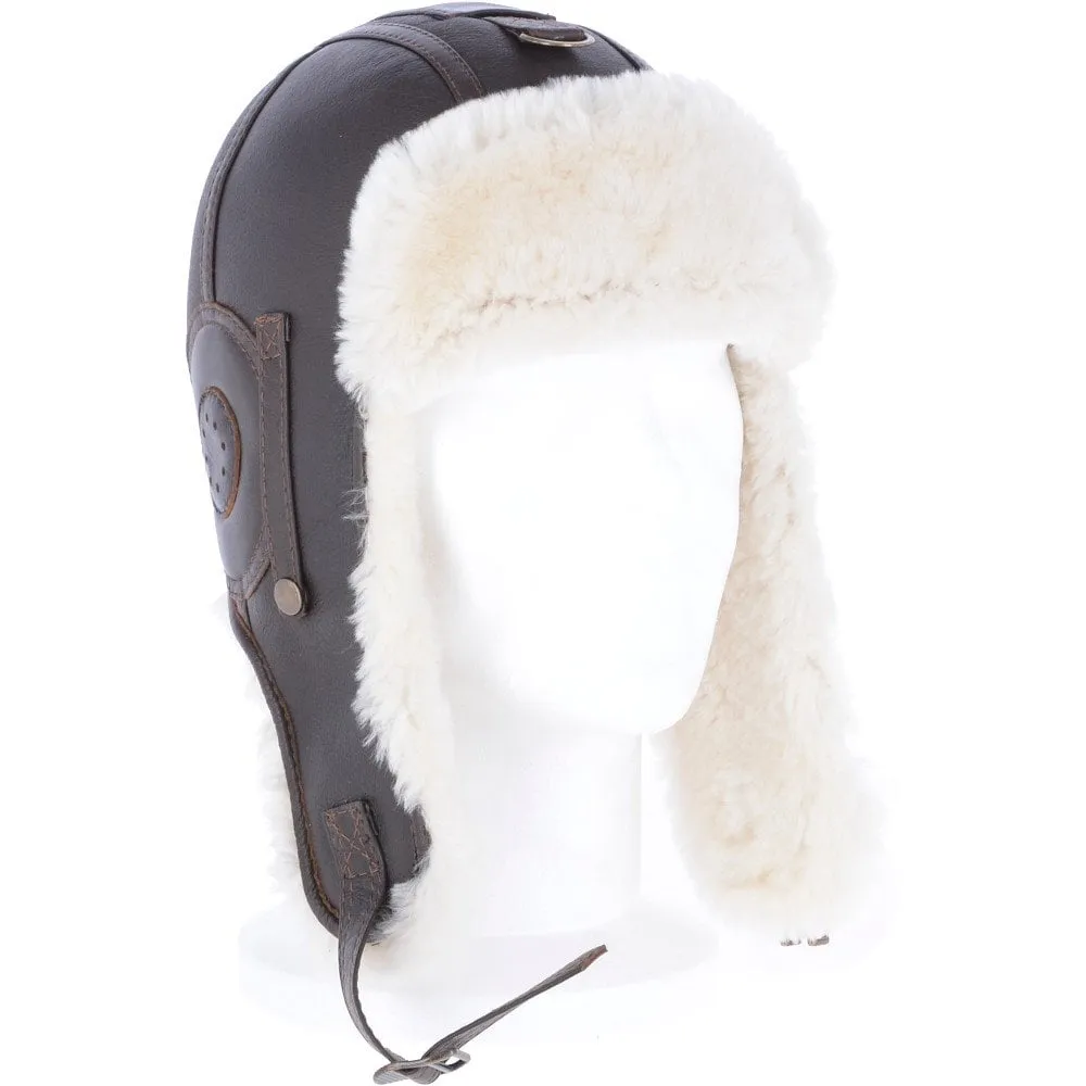 Classic Sheepskin Leather Pilot Hat Brown Cream :  Belmont