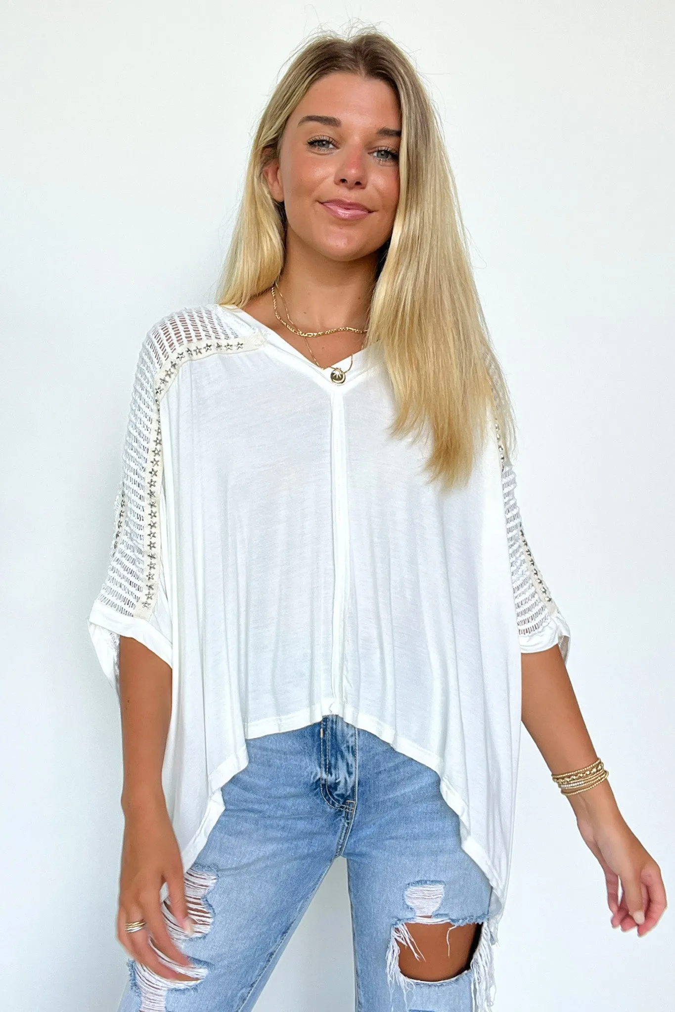 Cristina Oversize Crochet Lace Contrast Top