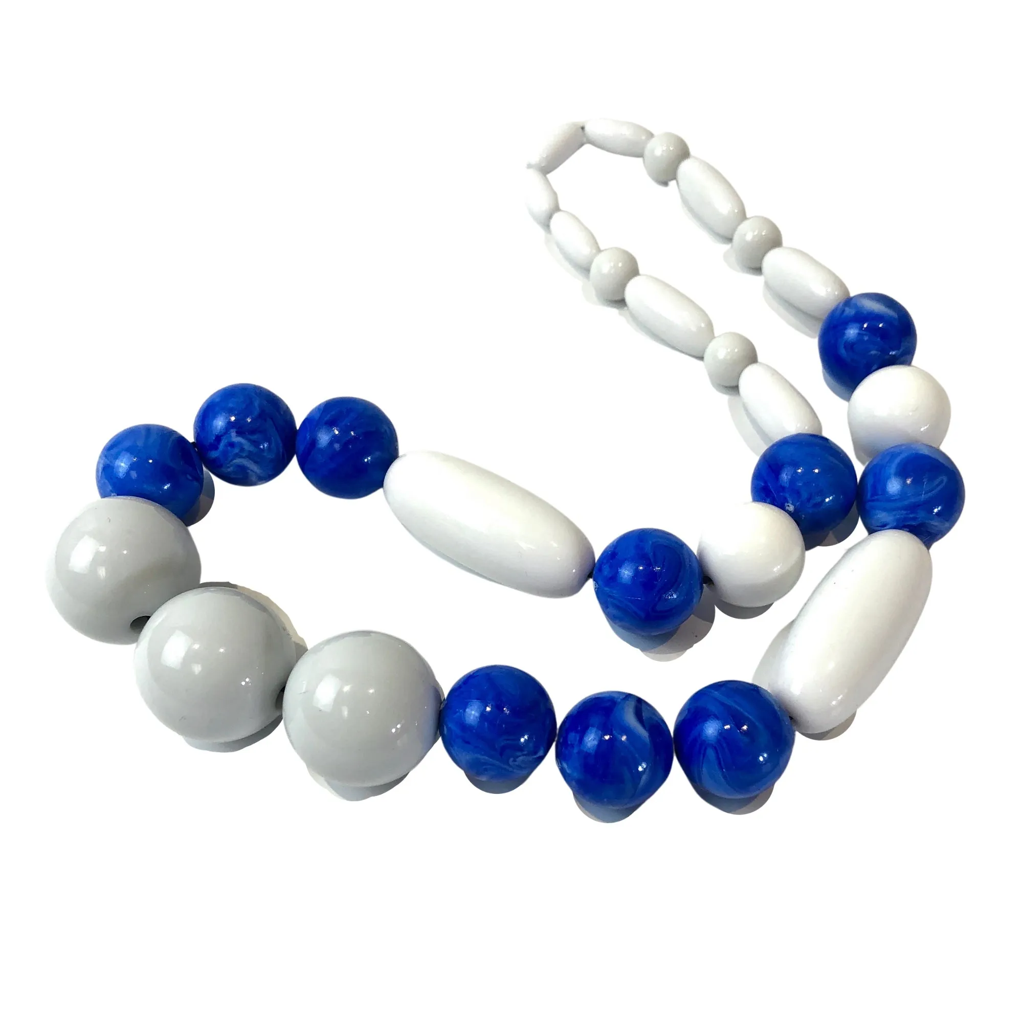 Deep Periwinkle Blue & White Lucite Stretch Bauble Necklace - Midi