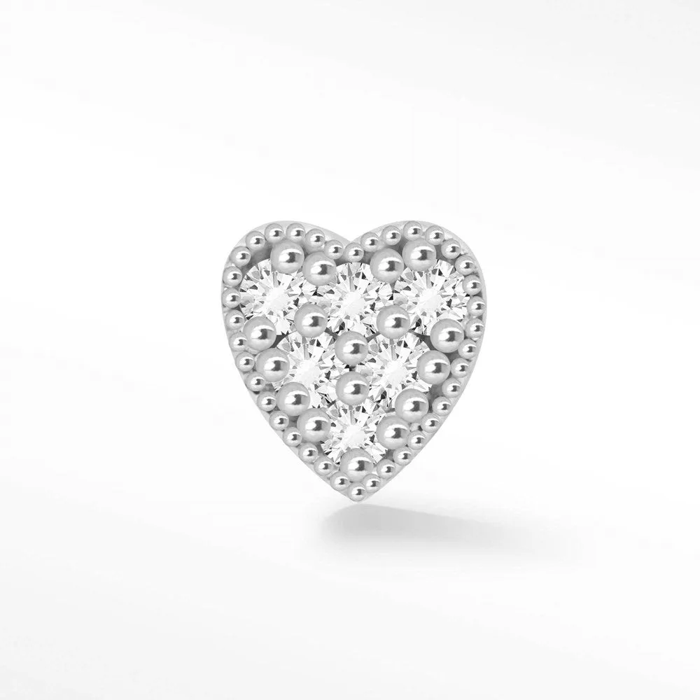 Diamond Flat Back Earring Heart 14k White