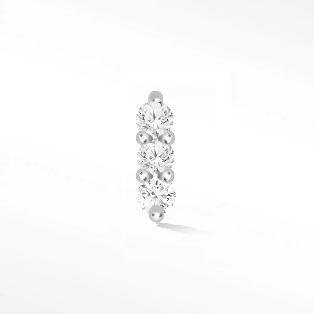 Diamond Flat Back Earring Small 3 Scones 14k White