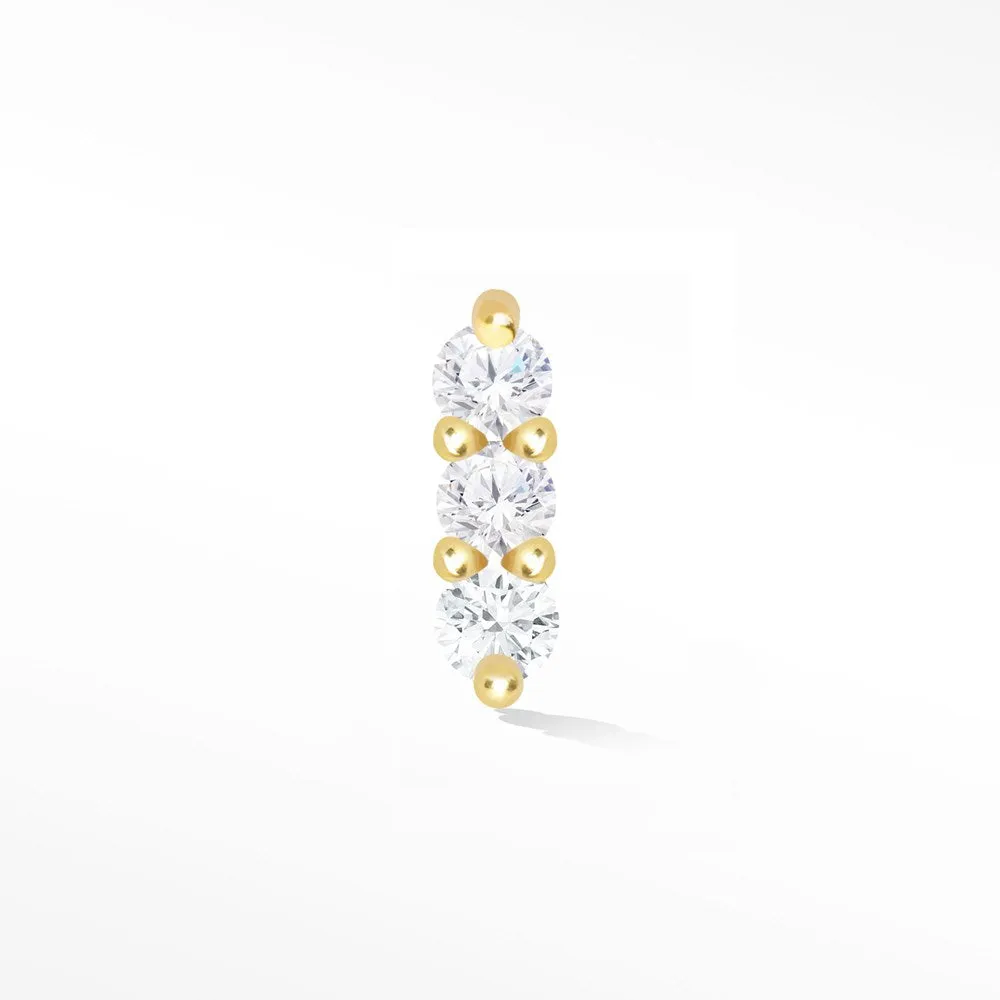 Diamond Flat Back Earring Small 3 Scones 14k Yellow