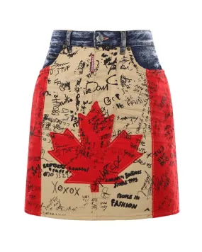 Dsquared2 Graffiti-Printed Straight Hem Denim Skirt