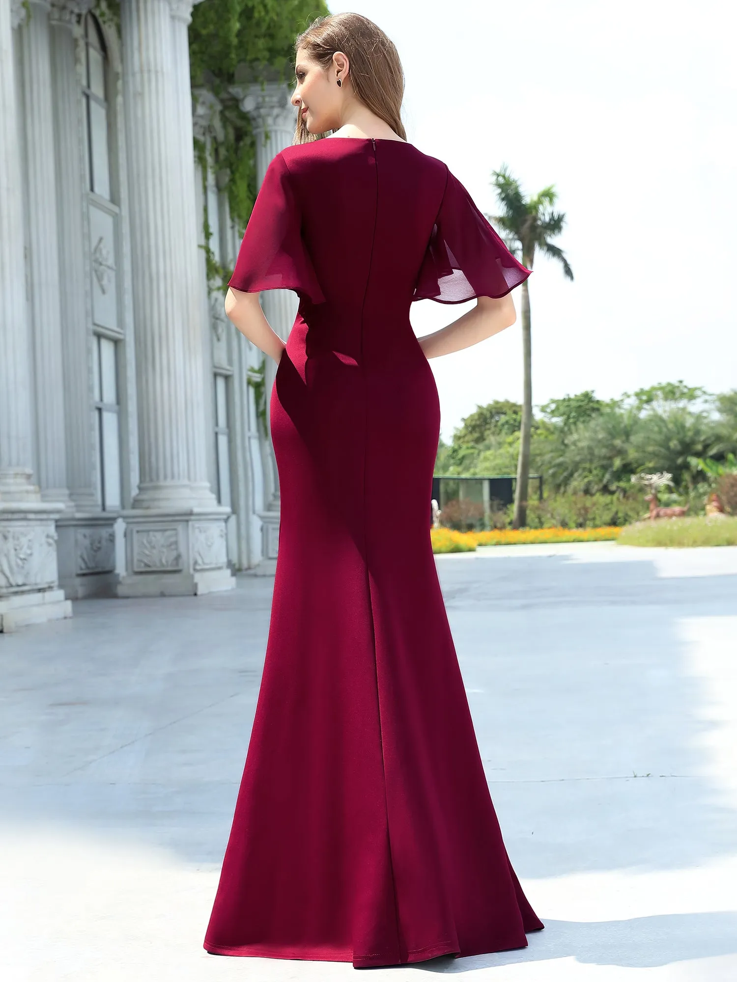 Elegant Long Deep V-neck Mermaid Dress Size 16 Style 00574