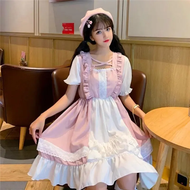 Eli Blossom Pink Frilly Short Sleeve Kawaii Princess Lolita Dress