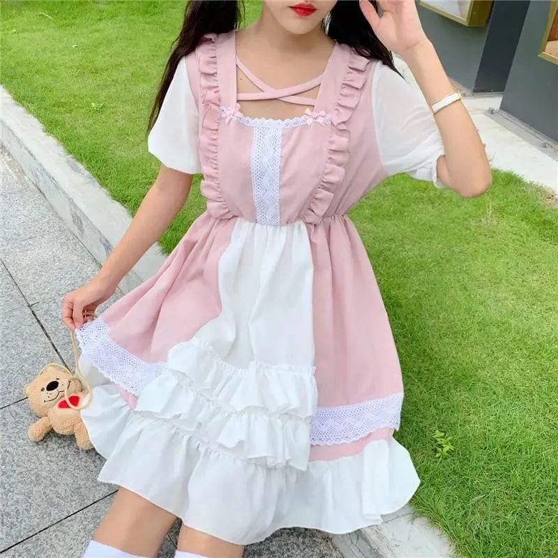 Eli Blossom Pink Frilly Short Sleeve Kawaii Princess Lolita Dress