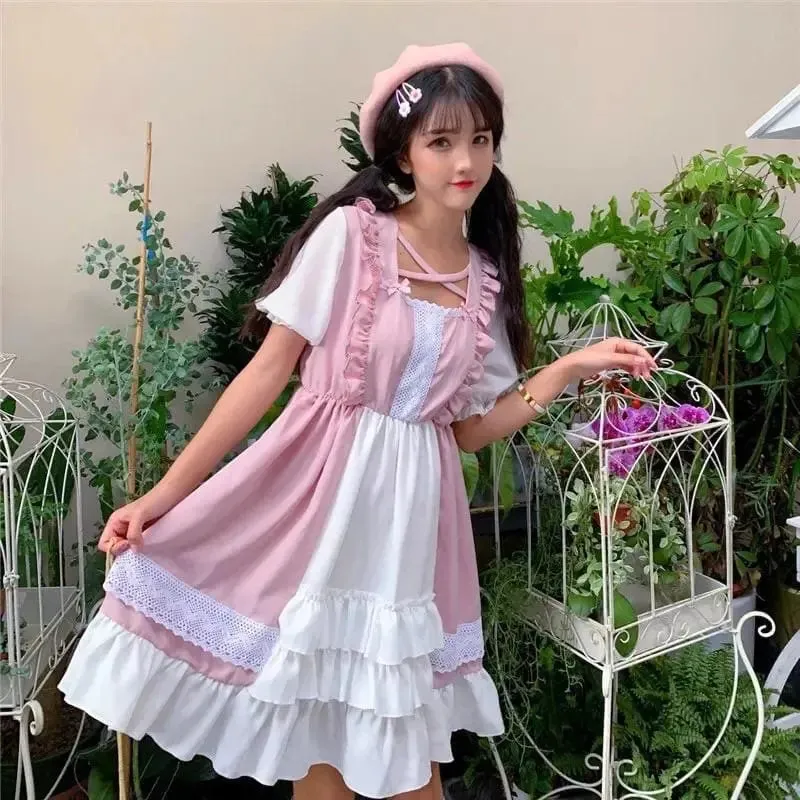 Eli Blossom Pink Frilly Short Sleeve Kawaii Princess Lolita Dress