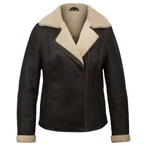 Ella: Ladies Sheepskin Flying Jacket Brown