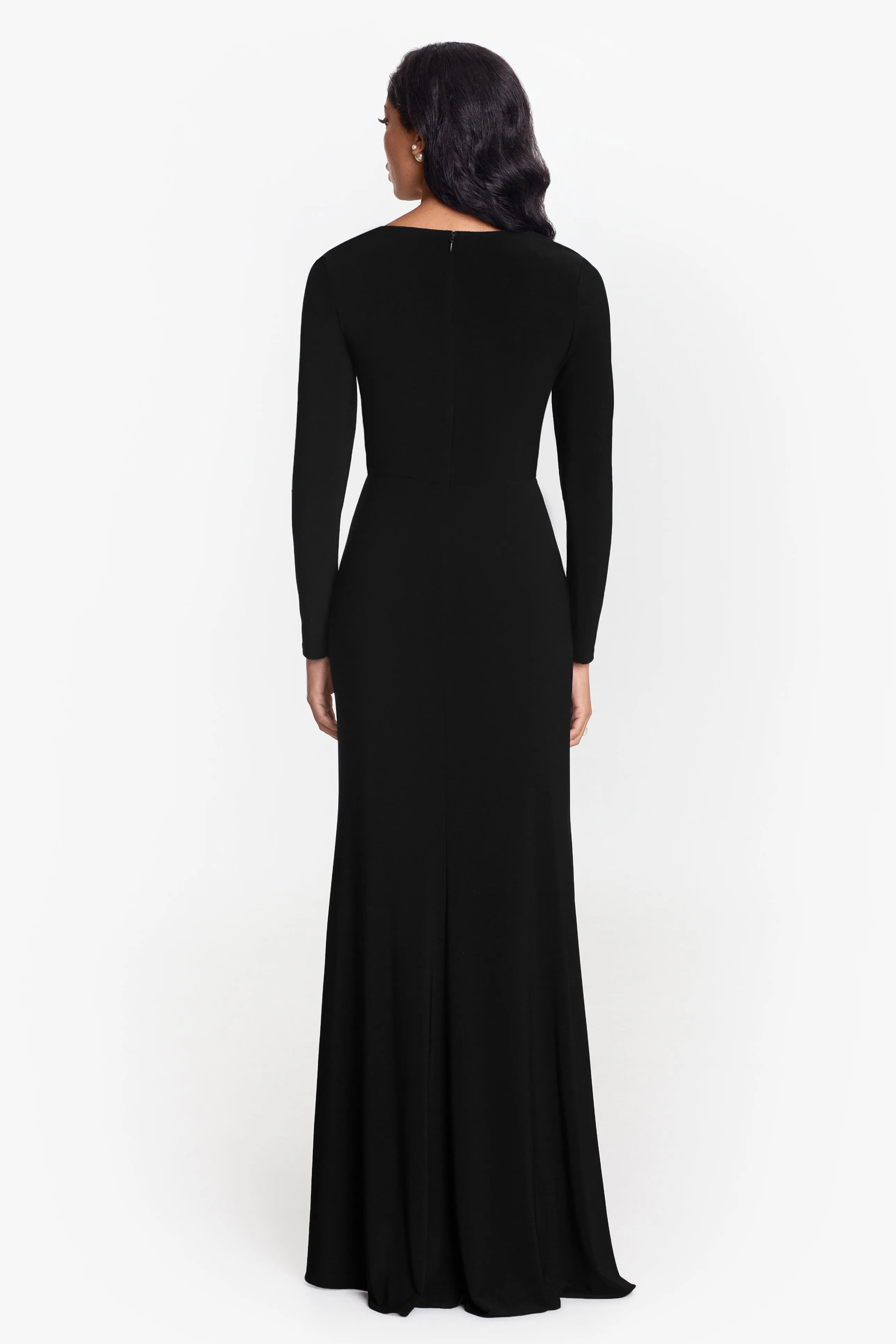 Elle Long Sleeve Side Ruffled Slit Gown