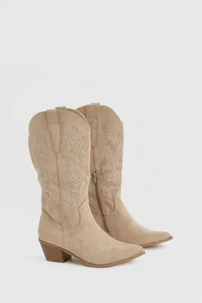 Embroidered Knee High Cowboy Boots