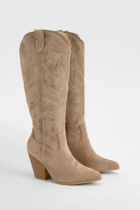 Embroidered Knee High Western Cowboy Boots